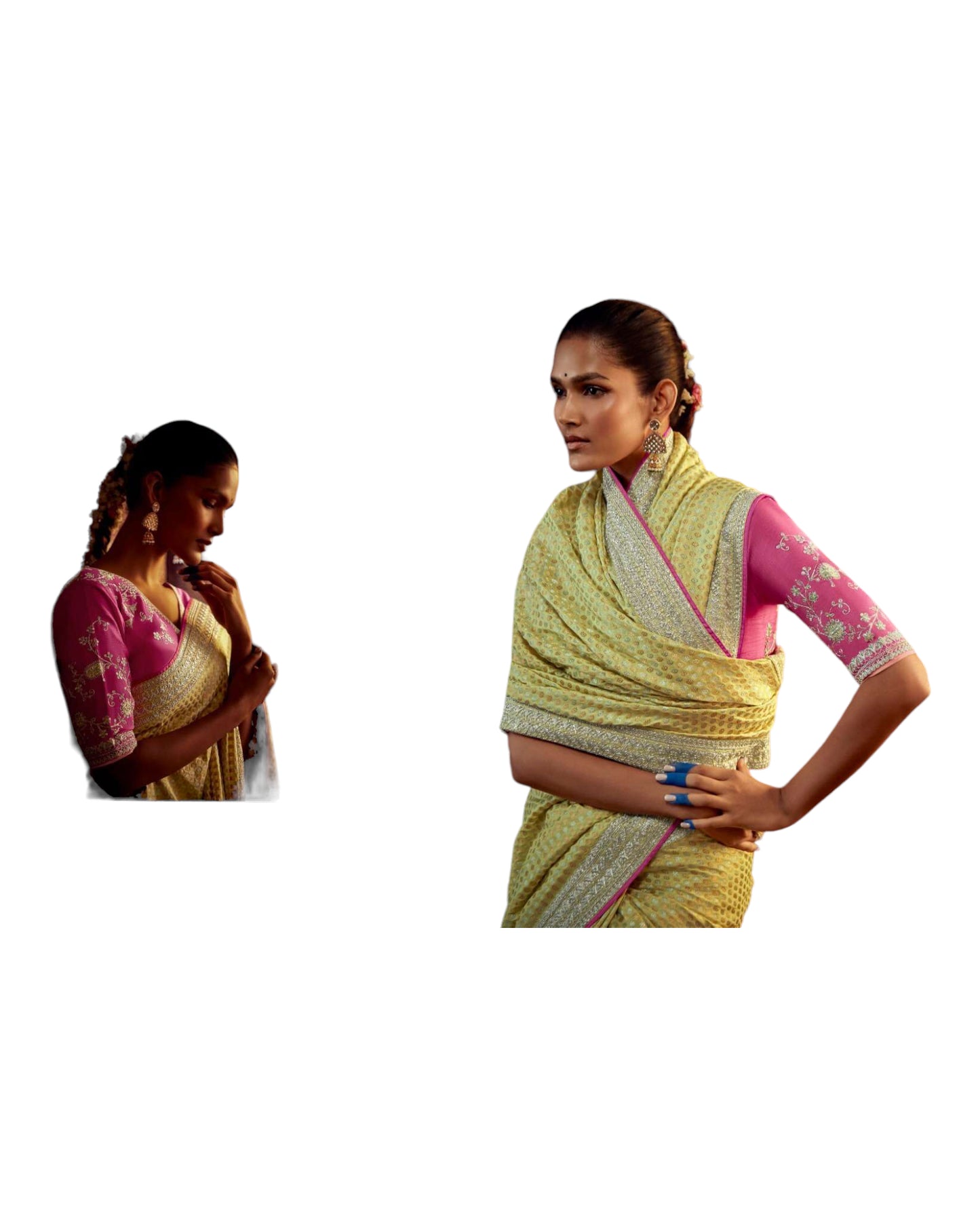 Lemon Yellow - Banarasi Silky Saree with Fancy Ready made Blouse - KIM-KS5269 JK 1123