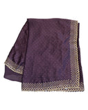 Plum / Purple - Satin Crepe - Party Wear Embroidered Saree with Blouse Piece - SP2504011 VP