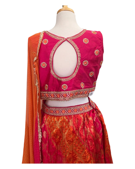 SALE - Size 14 / 40" Bust - Fuchsia Orange - Ready Made Lehenga Set - UK Stock - 24h Dispatch - KTC241101 1124