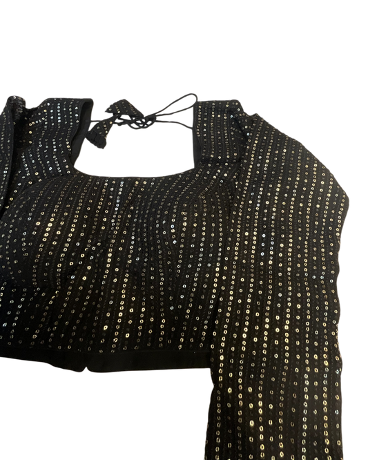 Size 38" / UK 12 - Black - Rich Sequins Embroidered Long Sleeve Saree blouse with cups - UK Stock - Quick Delivery - RNK - R860-KA