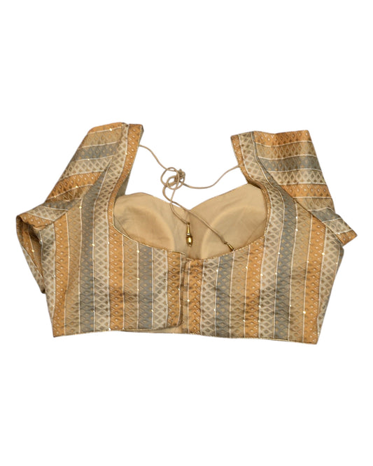 38" Bust (UK 12) Beige Cream - Banarasi Brocade Saree / Lehenga blouse - Can be let out to size 14 - VFJ217 01KY25