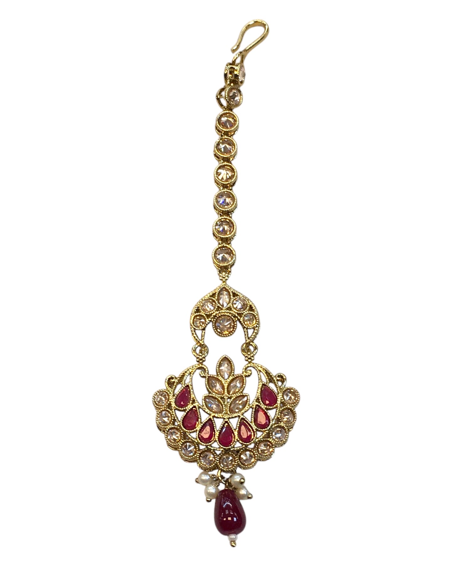 Magenta - Antique Gold Finish Medium Size Tika Head Piece - Indian Ladies Fashion Jewellery - AE2429 11T24