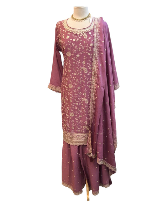 Lilac - Simple / Classy Ladies Indian Palazzo Trousers Suit with Printed Dupatta - Size 16 (42") - VF66846 TK1024