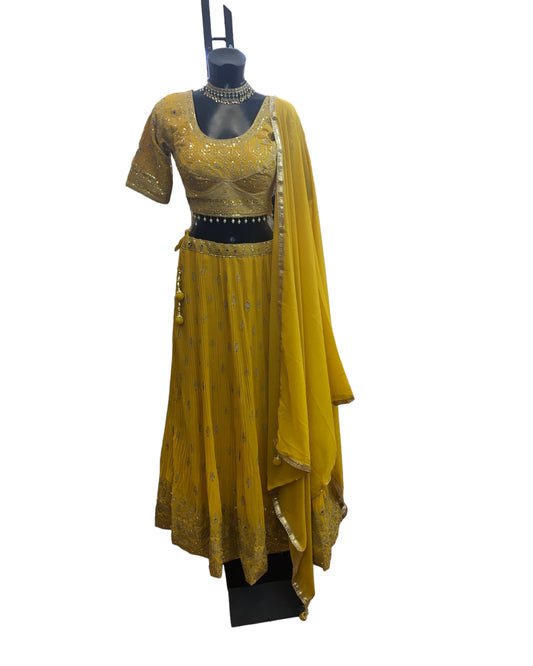 Haldi Yellow Ready Made Lehenga Set - Size 12 - 40"(Loosen up to 16) ) UK Stock - 24h Dispatch - KTC24314 TP 0324