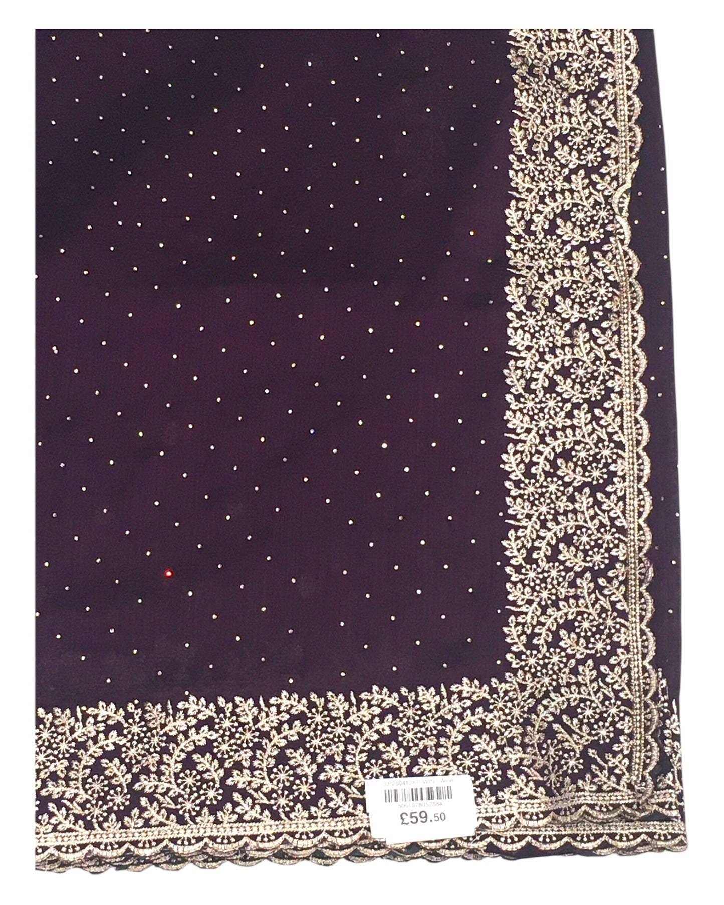Wine / Plum - Chiffon Crepe - Party Wear Embroidered Saree with Blouse Piece - SP2504012 KP