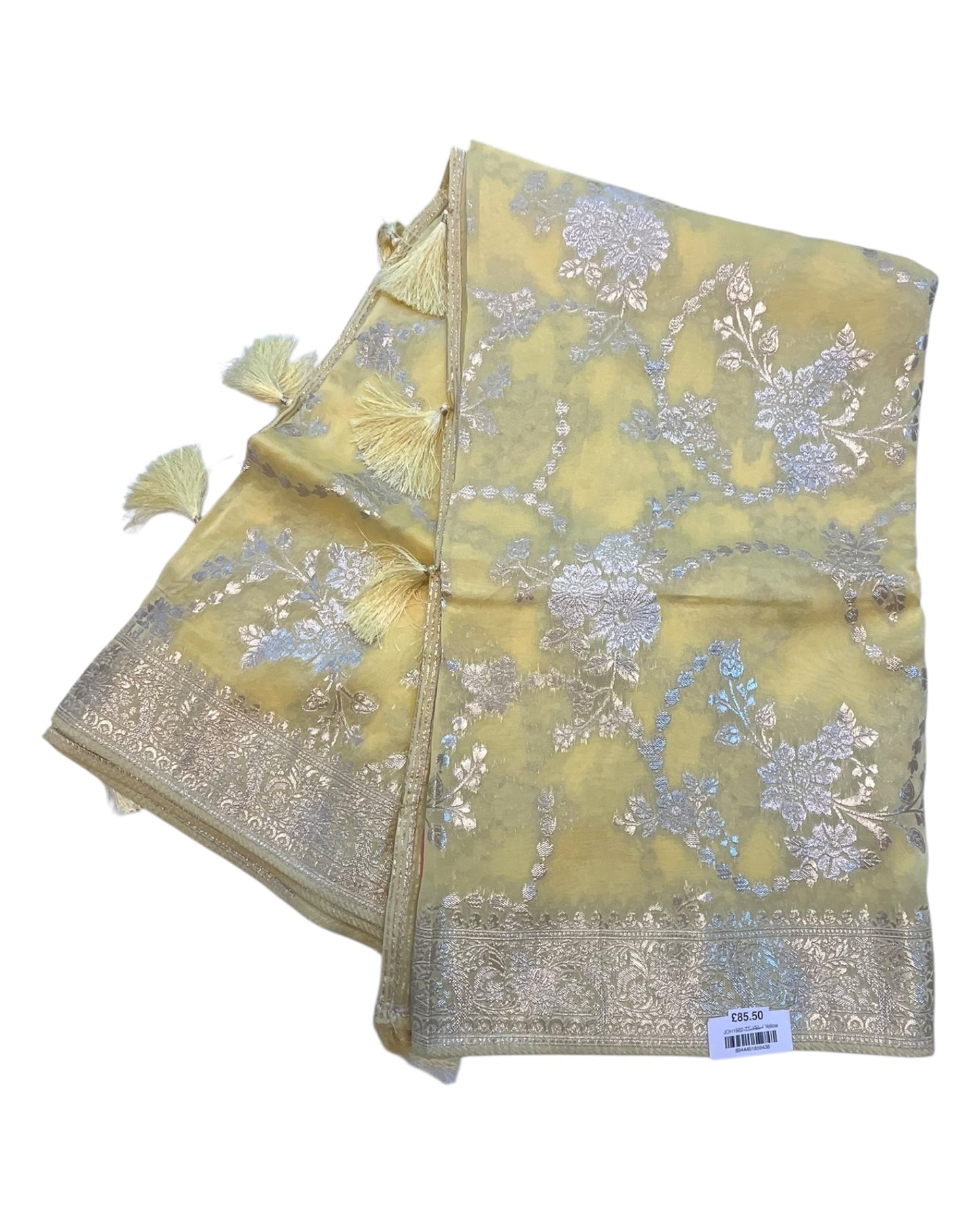Lemon Yellow - Handloom - Chiffon Banarasi Saree with Blouse Piece - JOH1602 10TT25