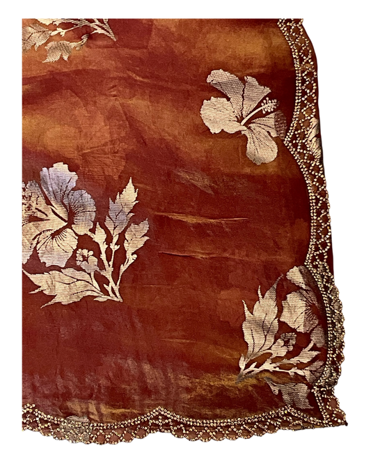 Burnt Orange / Rust - Floral Printed Blouse Piece - UK stock - 24hr Dispatch - RS2504 VP