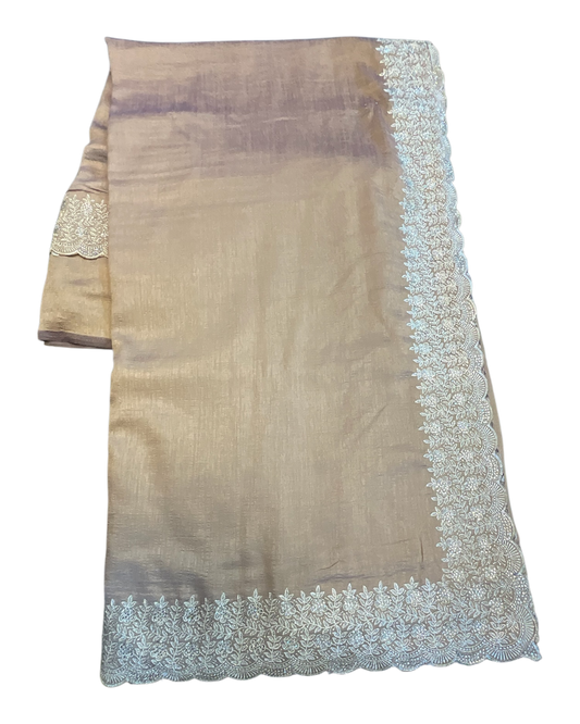 Rose Gold / Light Brown - Fancy Party Saree with Blouse Piece - UK stock - 24hr Dispatch - SP2604 KC