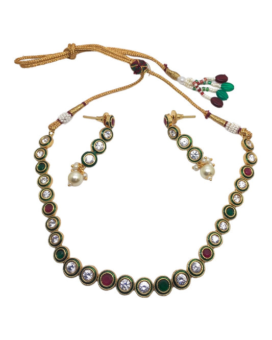 Multi Coloured - Small Gold Finish Necklace set - Bollywood - Weddings - SV904 R 0923