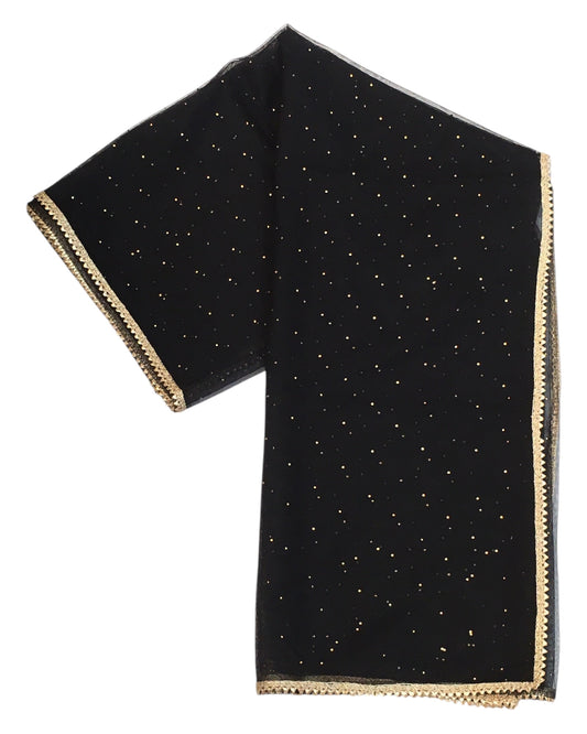 Black - Ladies Net Dupatta with Gold Lace Border & Diamante - Mix N Match - VC2501 T0125