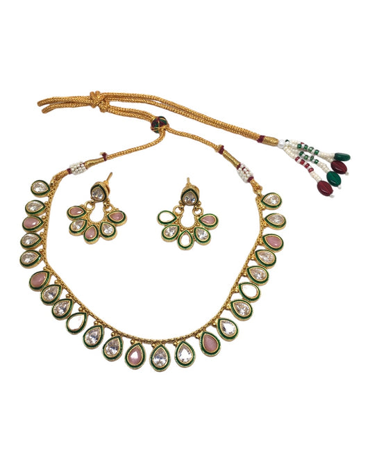 Pink - Small Reverse Stone Necklace set - Bollywood - Weddings - SV905 A 0923