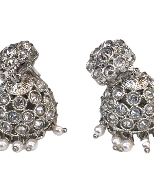 Clear / Neutral - Small Size Silver Finish Necklace Set with Earrings - SV2402  H 0424