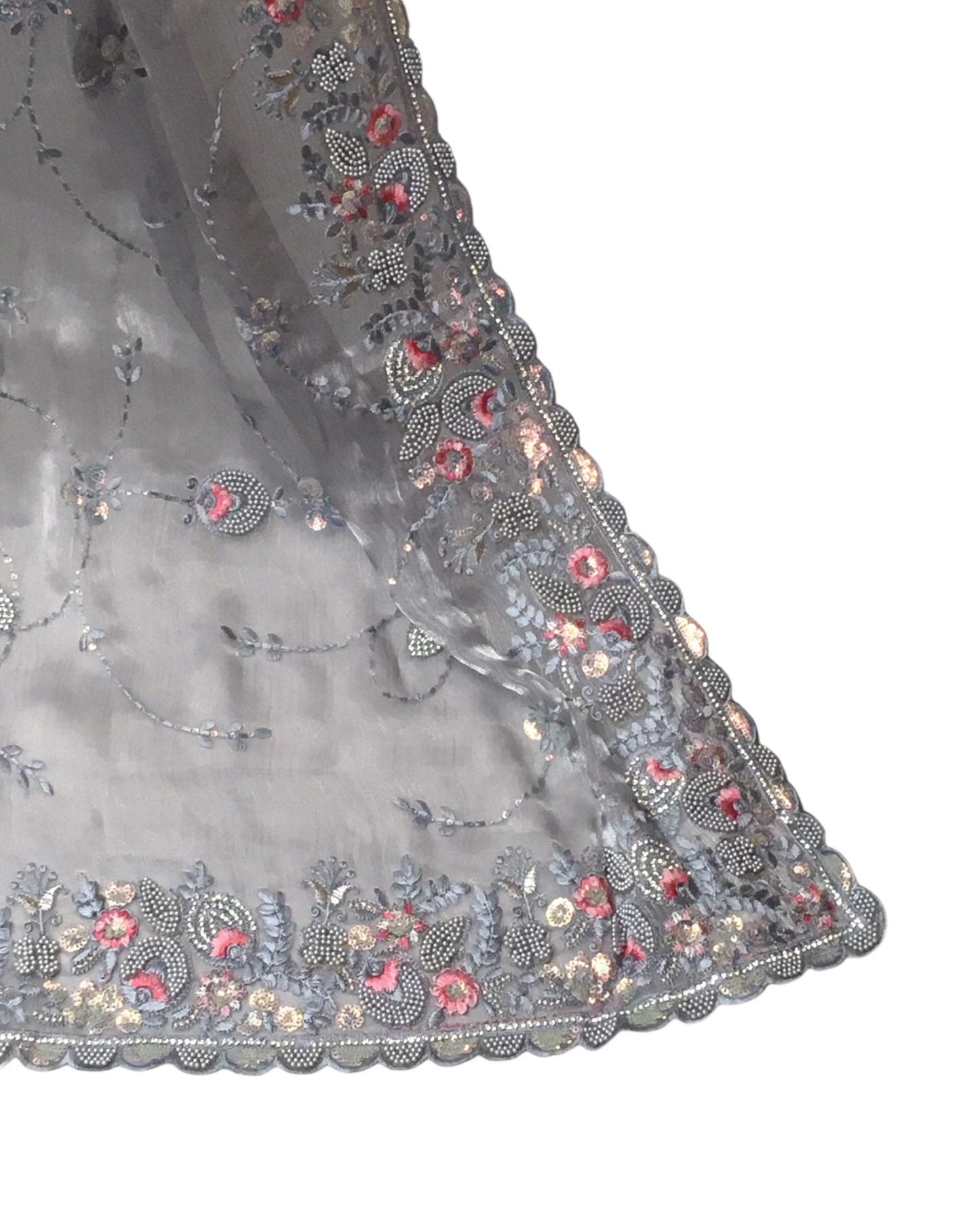 Dark Grey - Pastel Sequins Silky Saree with Blouse Piece - MF3764 JY 0824