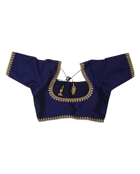 Navy Blue - Dupion Silky Saree / Lehenga blouse - 38" Bust (UK 12) Can be let out to size 16 - KP272 01Hp25