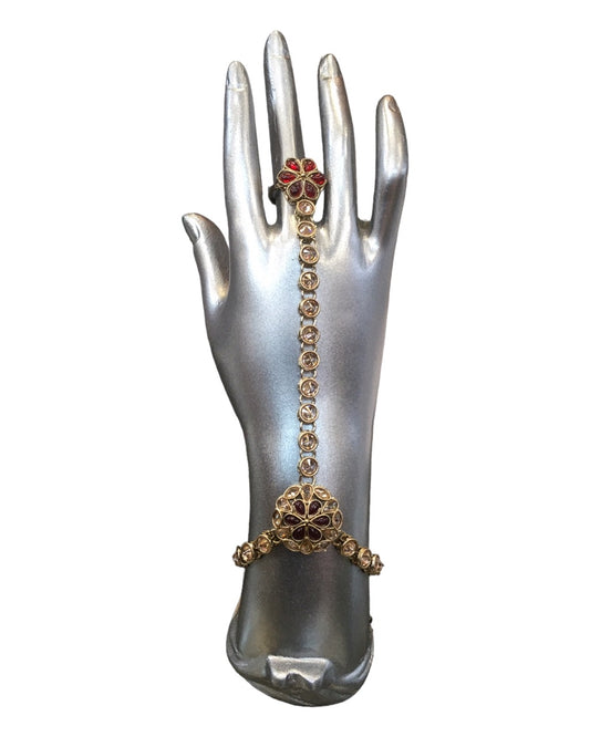 Maroon - Antique Finish Panja / Indian Ladies Hand Accessory - Fashion Jewellery - Bollywood - Weddings - KAJ1001 T 1023