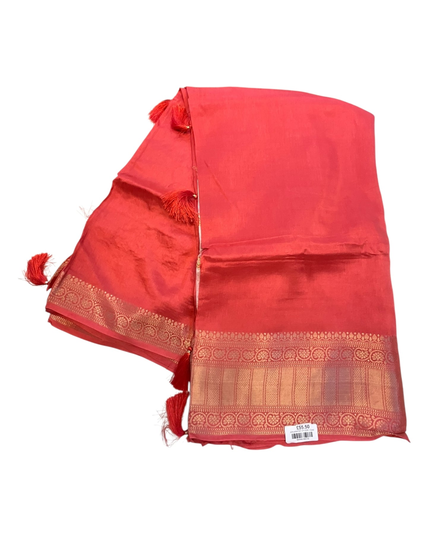 Coral Pink - Handloom - Banarasi Crepe Saree with Blouse Piece - JOHJAN47001 10VY25