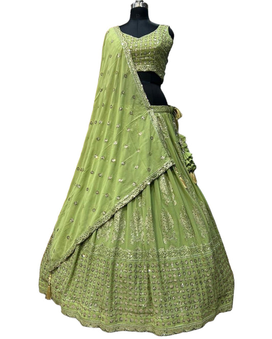 Amazing value Parrot Green Lehenga Set - Size 18(44") - UK Stock - 24h Dispatch - SWA2401 JV 0324