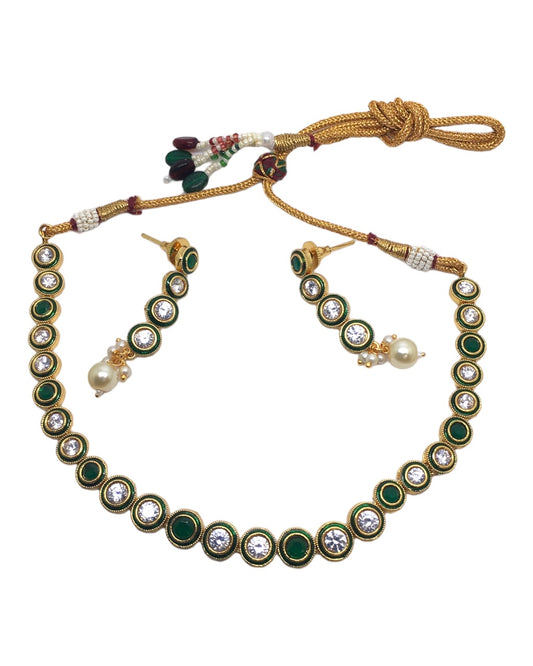 Green - Small Gold Finish Necklace set - Bollywood - Weddings - SV904 R 0923