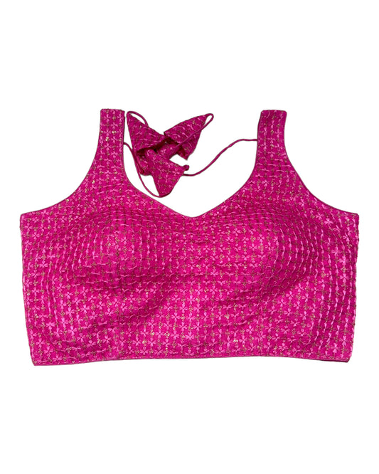 Pink - Fully Embroidered V neck Saree / Lehenga blouse - With Cups - Margin to loosen - UK Stock - AF2344 H 0923