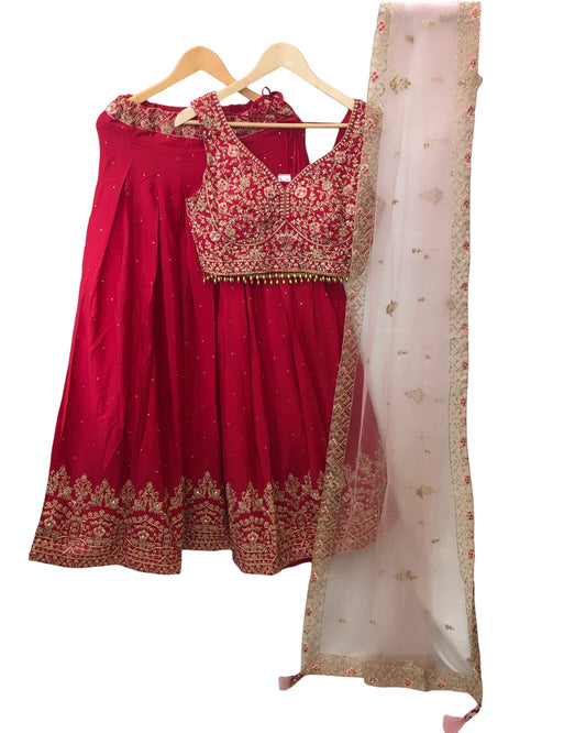 Magenta / Fuchsia Pink Ready Made Lehenga Set - Size 12 - 38"(Loosen up tp 14) ) UK Stock - 24h Dispatch - KTC24354 TJ 0324