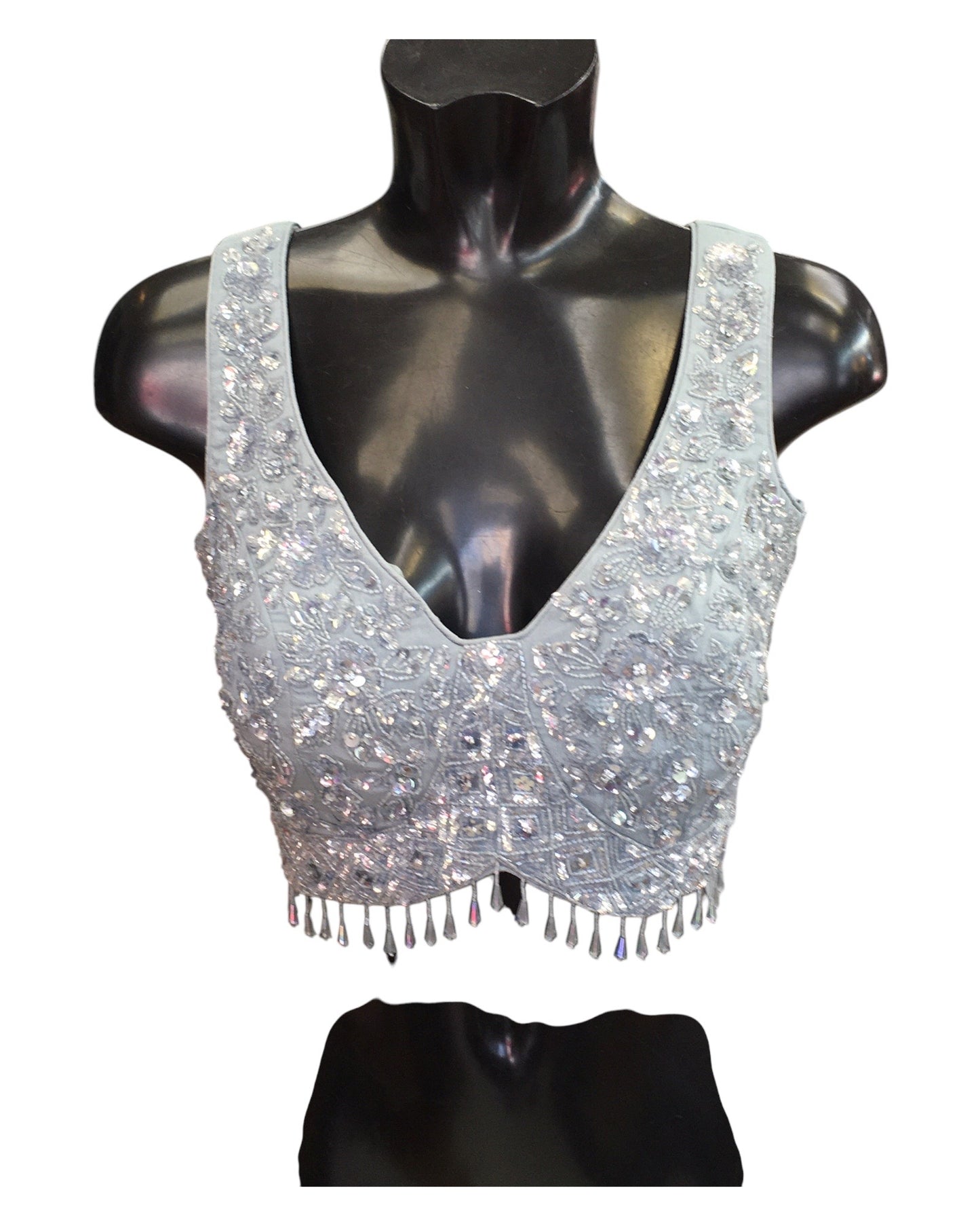 Silver Grey - Designer Ladies Short Top Palazzo Trousers Suit - Size 14 (40") - VMK BADAL PY