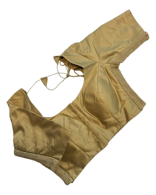 Dark Gold - HYBRID Silky Saree blouse - With Elastic on both side for Great fit - Size 36",38", 40" S M L - VAM1216 Ap