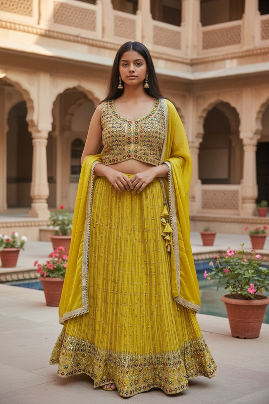 SALE! SALE! Size 14 - Yellow Ready Made Lehnga Set - Haldi / Mehndi / Weddings - UK Stock - 24h Dispatch - PC2602 XX