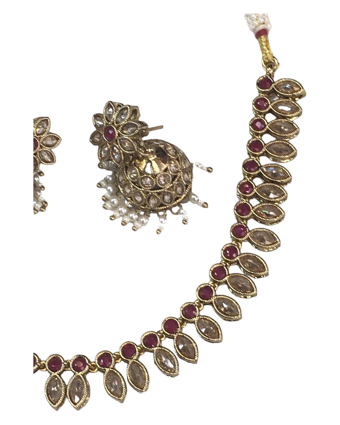 Magenta - Small - Antique Gold Finish Necklace Set with Earrings - AE2402 C 0724