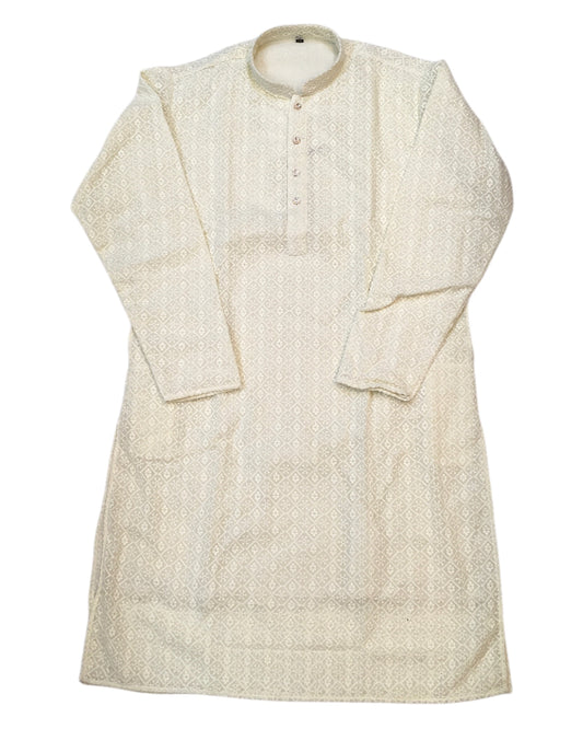 Cream - Rich Lucknowi Mens Indian Kurta set with Elasticated smart Pants - Weddings / Walimas , Sangeet, Eid, Mehndi / Henna - KCS1037 VR 0225