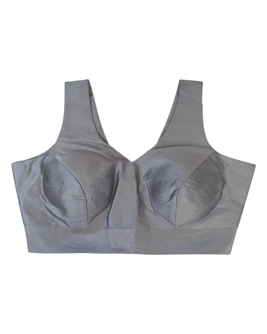 Light Grey / Silver - Silky Saree blouse with cups, Sleeveless - 38" - UK Stock - Quick Delivery - RNK - R722A-KY