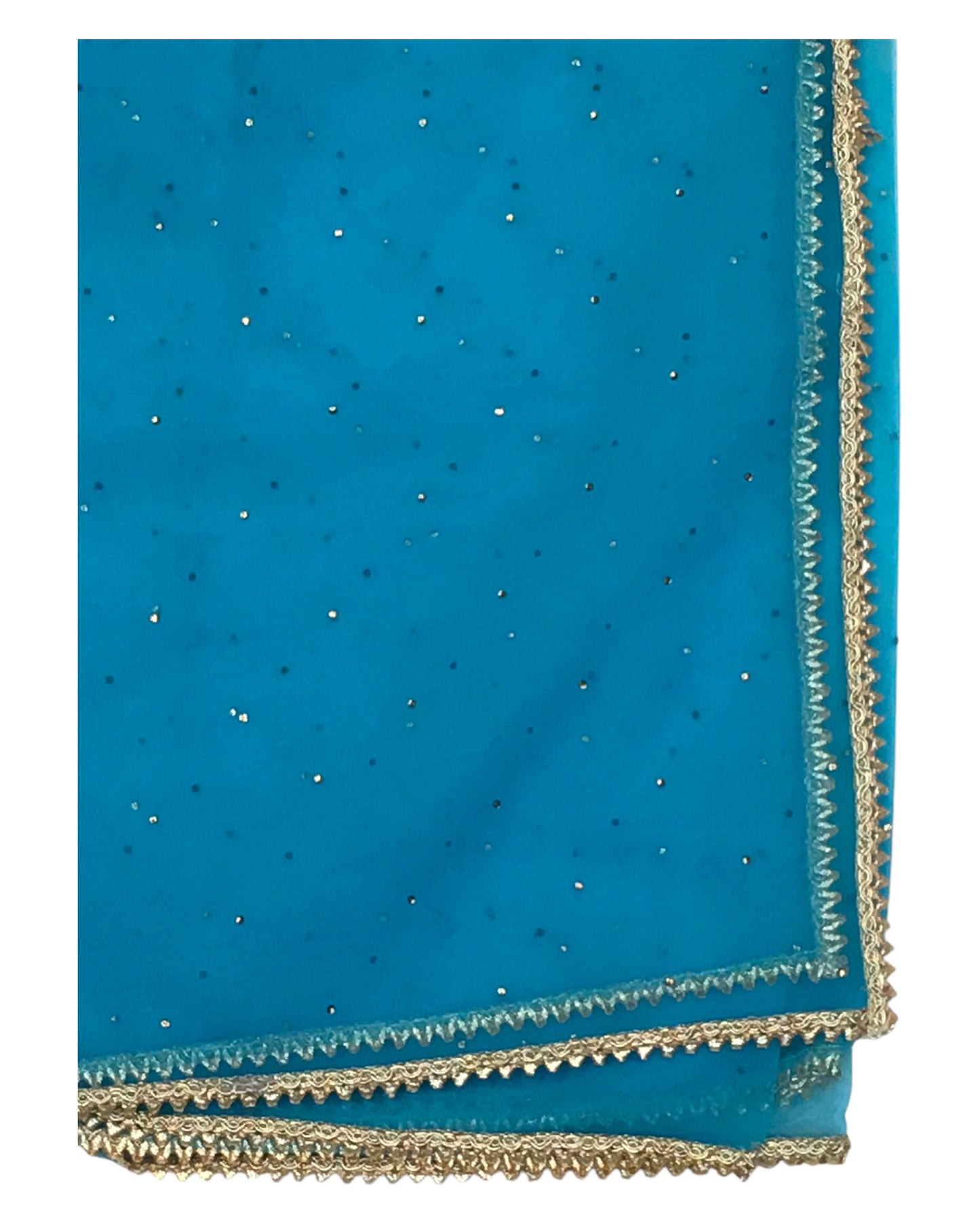 Turquoise - Ladies Net Dupatta with Gold Lace Border & Diamante - Mix N Match - VC2501 T0125