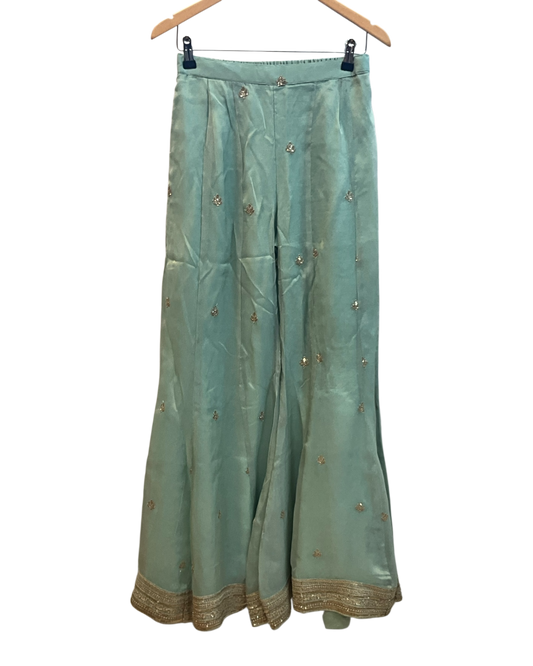 Size 12 (38") - Sea Green - Designer Ladies Mid Length Top Palazzo Trousers Suit - VMK Rachel AY