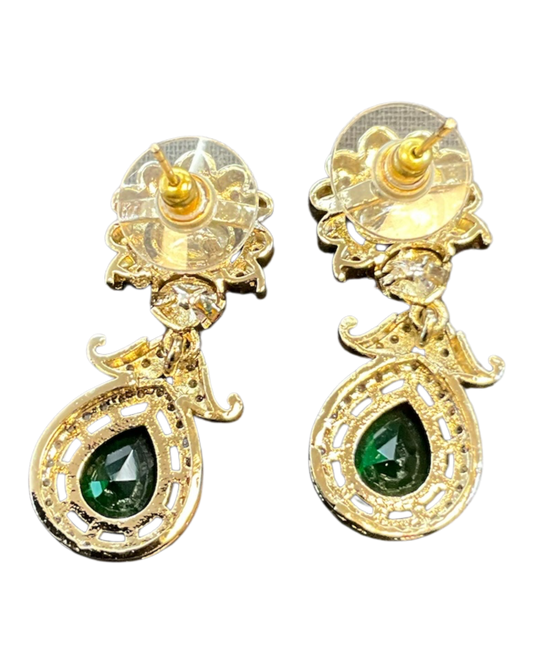 Clear / White - Small - Antique Gold Finish Traditional Earrings - Bollywood - Weddings - 15ER715 07J26