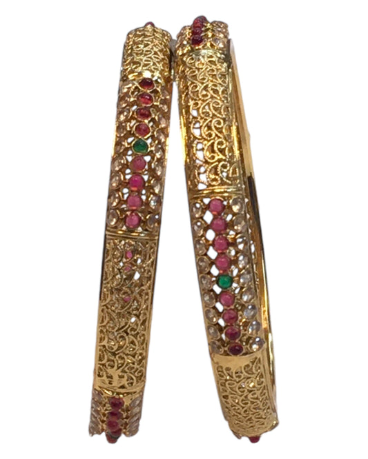 Pair of Antique Gold Finish Hand Crafted Rajasthani Bangles - UK stock - SB1123 P