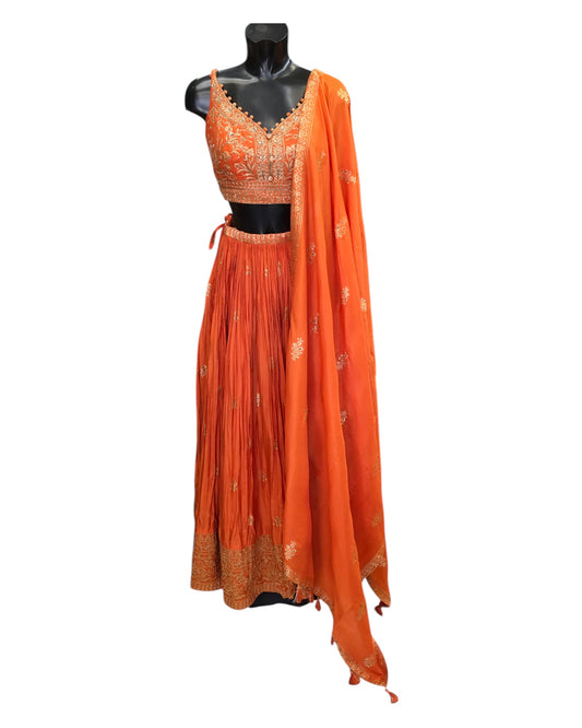Burnt Orange - Designer Ready Made Lehenga Set - Size 10 (12) UK Stock - 24h Dispatch - HINA KVP 0425