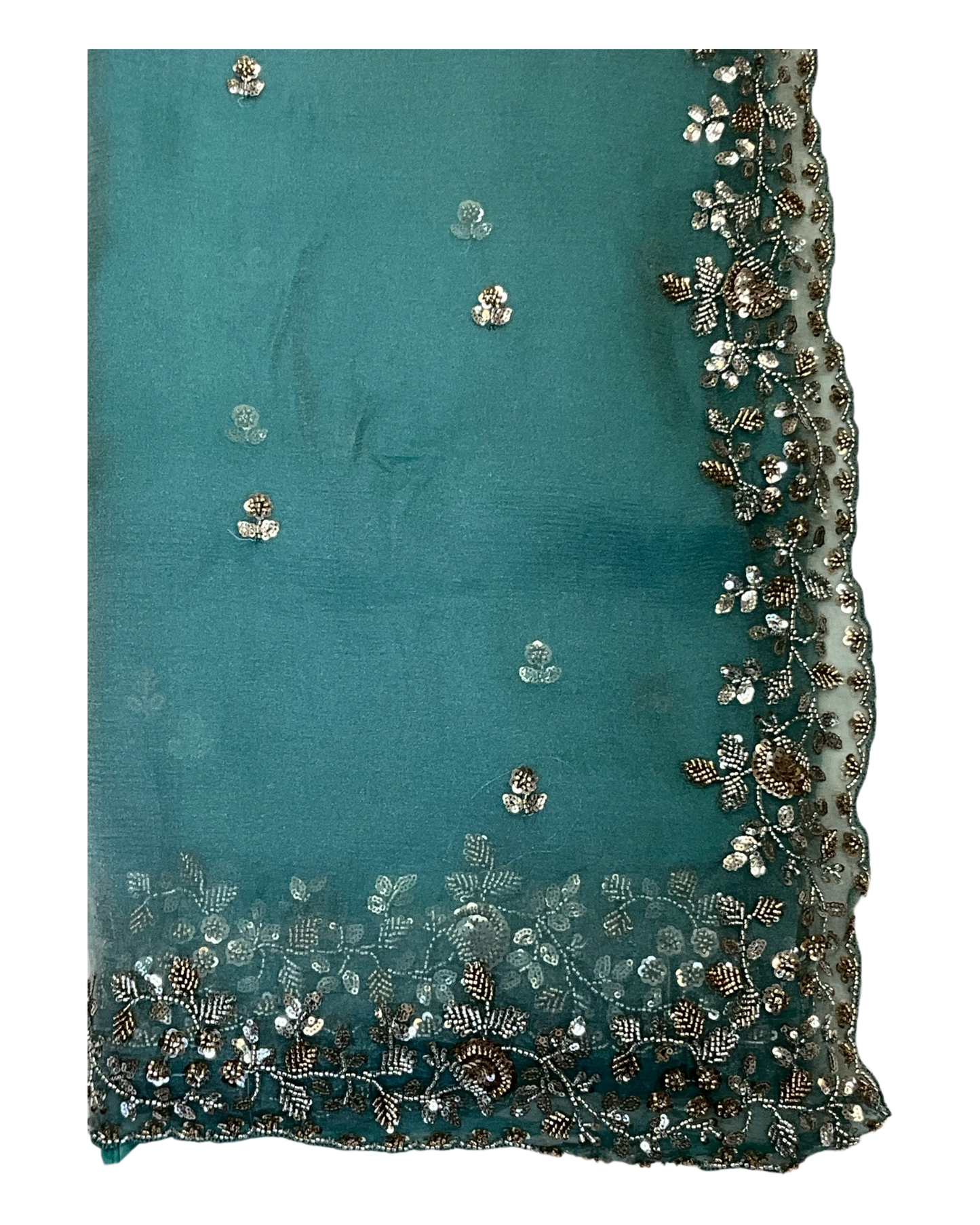 Turquoise Blue - Rich Saree with Bead Embroidery and Blouse Piece - UK stock - 24hr Dispatch - RS2523 TH