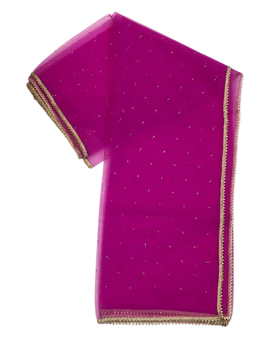 Magenta Pink - Ladies Net Dupatta with Gold Lace Border & Diamante - Mix N Match - VC2501 T0125