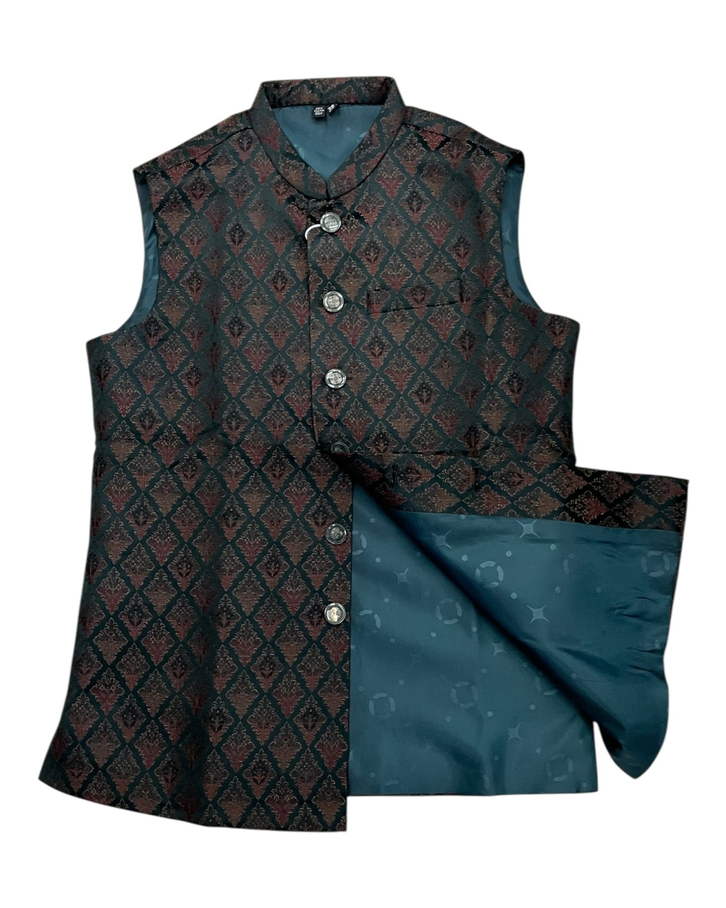 Bottle Green with Contrast Thread Brocade - Premium Mens Waistcoat - VNS-JKT13 10KJ25