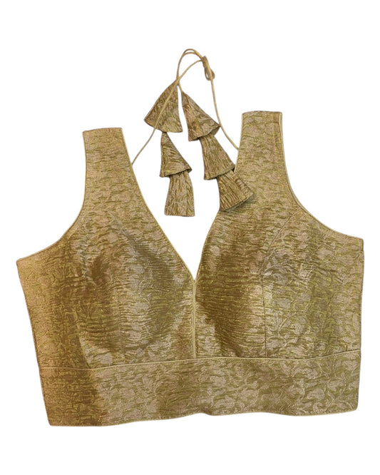 Bright Gold - Crushed Brocade Tissue Saree / Lehenga Blouse - With Cups - Margin to loosen - UK Stock - AF2502 C 1224