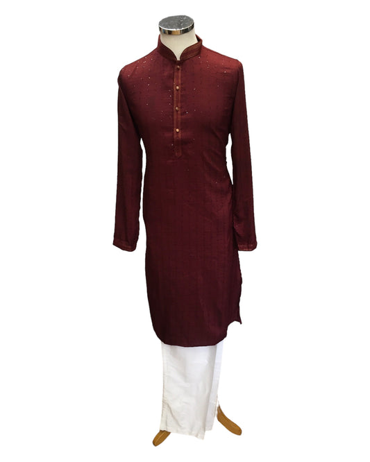 Maroon - Fantastic Mens Indian Kurta set - Weddings / Walimas , Sangeet, Eid, Mehndi / Henna - NAD2405 08KA24