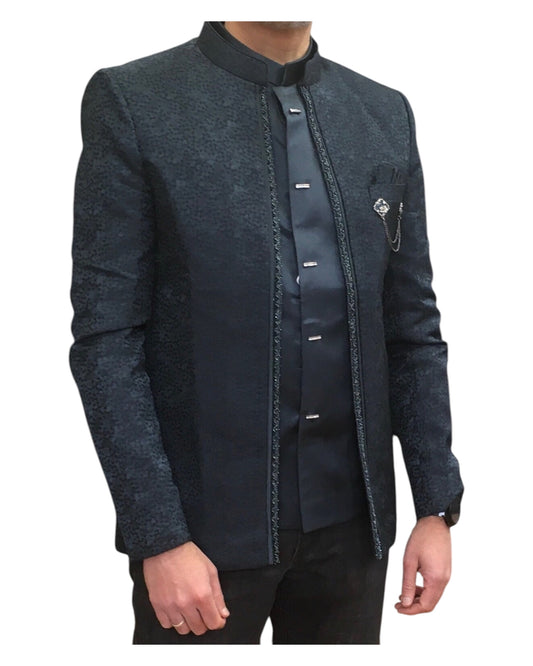 Teal - PREMIUM Slim Fit Mens BandhGala / Prince / Chinese Collar Open Jacket with inside Waistcoat- Fantastic Fit - CS2508 RY 0325