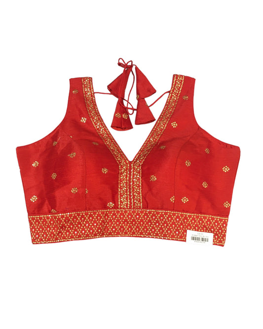 Red - Dupion Silky Saree / Lehenga blouse - 38" Bust (UK 12) Can be let out to size 16 - AF2406 H 0324