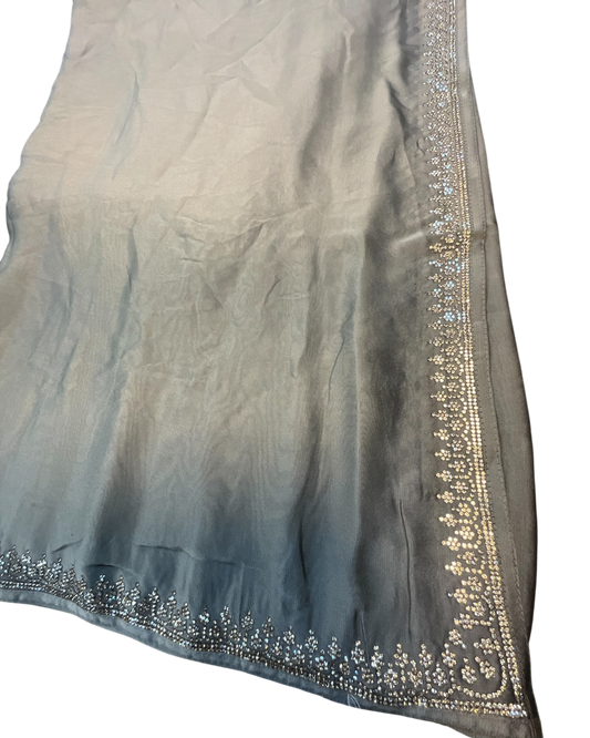 Champagne Gold - Saree with Thread / Stone Embroidery and Blouse Piece - UK stock - 24hr Dispatch - SP2620 KC