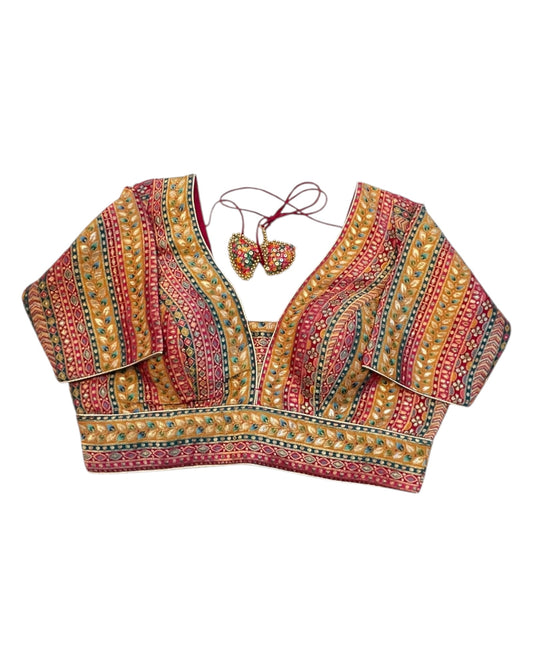 UK 12 (38" Bust) Multi Coloured - Banarasi Brocade Saree / Lehenga blouse - Can be let out - B227 01KP25