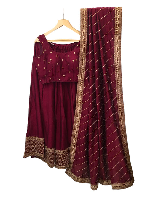 Dark Magenta - Silky Lehenga Set - Weddings ,Bridesmaids, Sangeet, Henna, Haldi - 24h Dispatch - AF2414 TT 0624