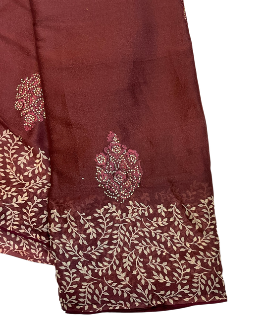 Brown - Chiffon Printed Saree with Blouse Piece - UK stock - 24hr Dispatch - LTF107 07KT26