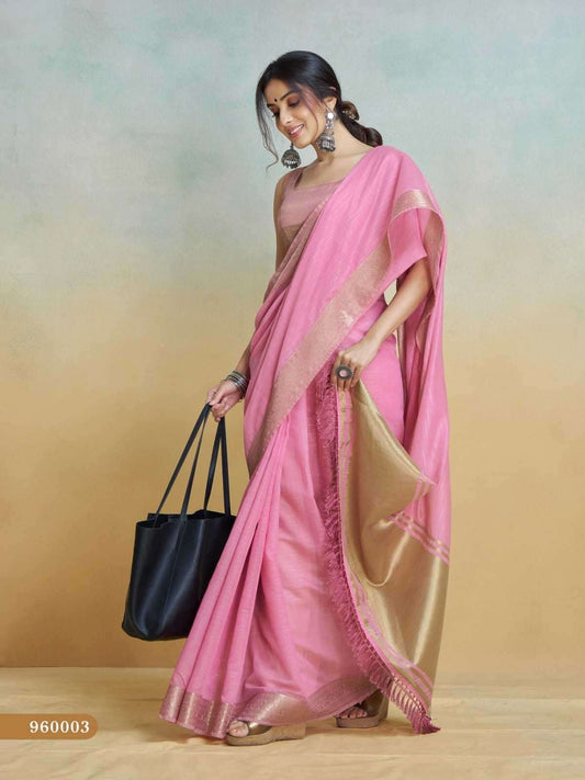 Pink - Handloom -Cotton Silky Banarasi Saree with Blouse Piece - SHISLI960003 10KT25