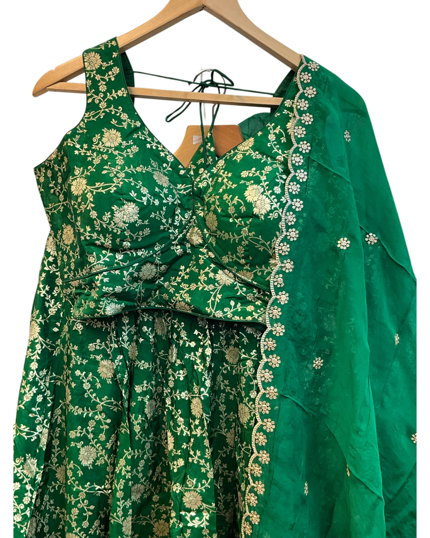 Forest Green - Banarasi Brocade Silky Lehenga Set - Mehndi / Sangeet / Bridesmaids / Weddings / Garba - Size UK 12 (38" Bust) Adjustable to Size 14 - UK Stock - 24h Dispatch - AF2601 02VP26