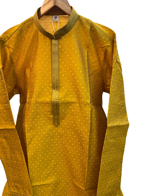 Haldi Yellow - Handloom Woven Mens Indian Kurta set with Trousers - UK Stock - Weddings / Walimas , Sangeet, Diwali, Eid, Mehndi / Henna - EM11093 05KP26