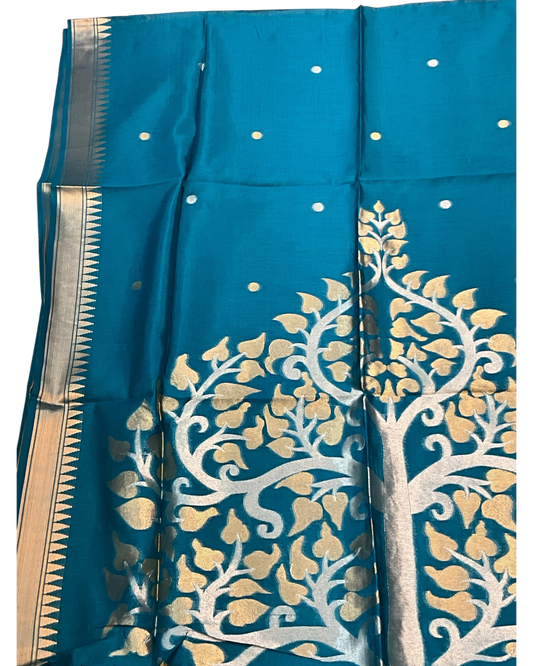 Turquoise Blue - Handloom Saree with Blouse Piece - UK stock - 24hr Dispatch - RT-BT004 07KJ26